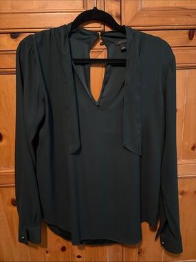 Ann Taylor Forest Green Tie-Neck Blouse